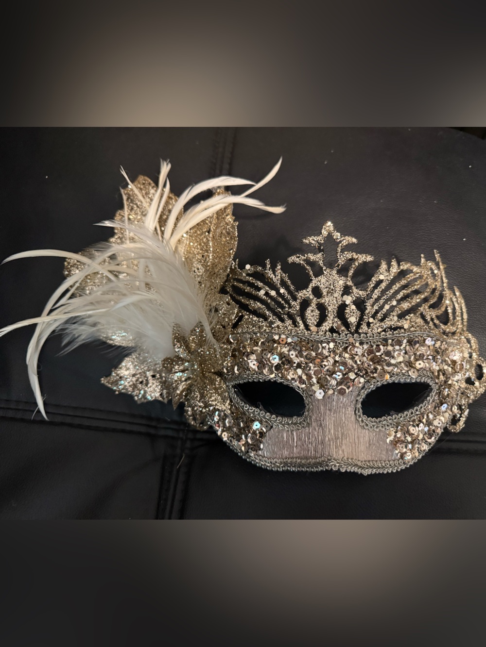 Silver Gold Venetian Masquerade Mask Sequins Feathers Glitter Mardi Gras Costume